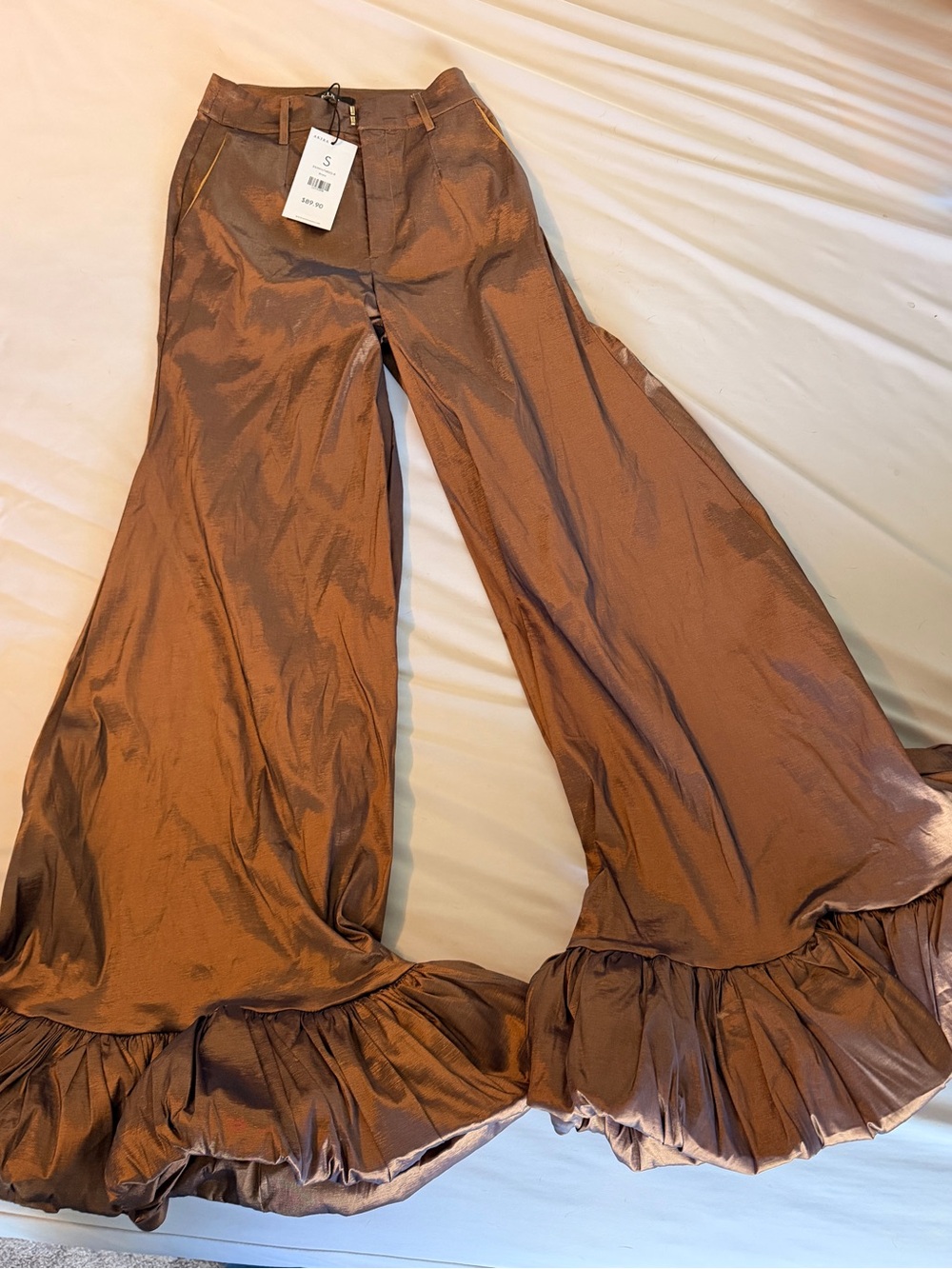 AKIRA Metallic Brown Satin Wide-Leg Pants - Picture 3 of 6